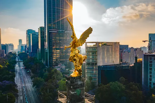 The monument Angel of Independence in Mexico City seeing during sunset