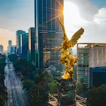 The monument Angel of Independence in Mexico City seeing during sunset
