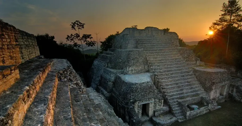 Sunset from the top of one of the pyramids of the Mayan site of Caracol