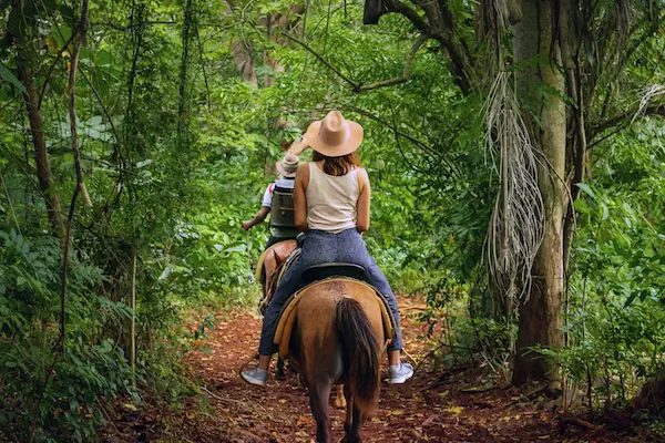 Horseback riding, Belize A young woman is horseback riding in the middle of the jungle of Belize