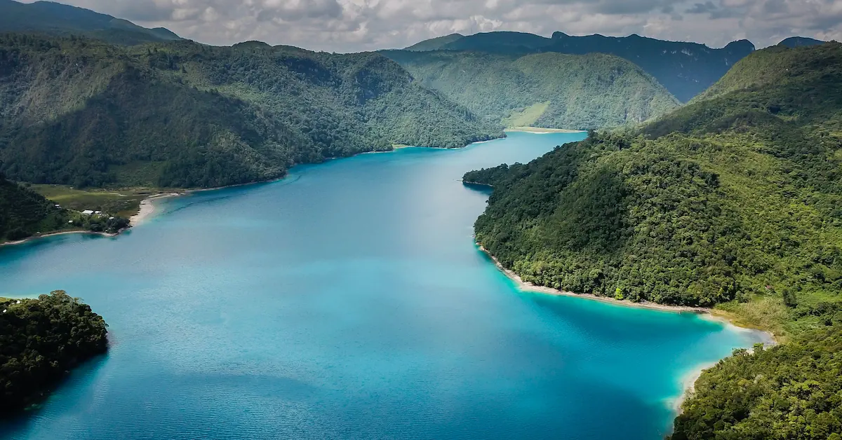 Aerial view of the turquoise waters of the Laguna Brava and surrounding mountains