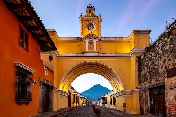 The Arc of Santa Catalina of Antigua Guatemala with the Volcano de Agua in the background